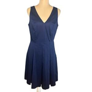 Banana Republic Navy Stretch Cotton Pleated Summer Dress sleeveless Retro 50s 8